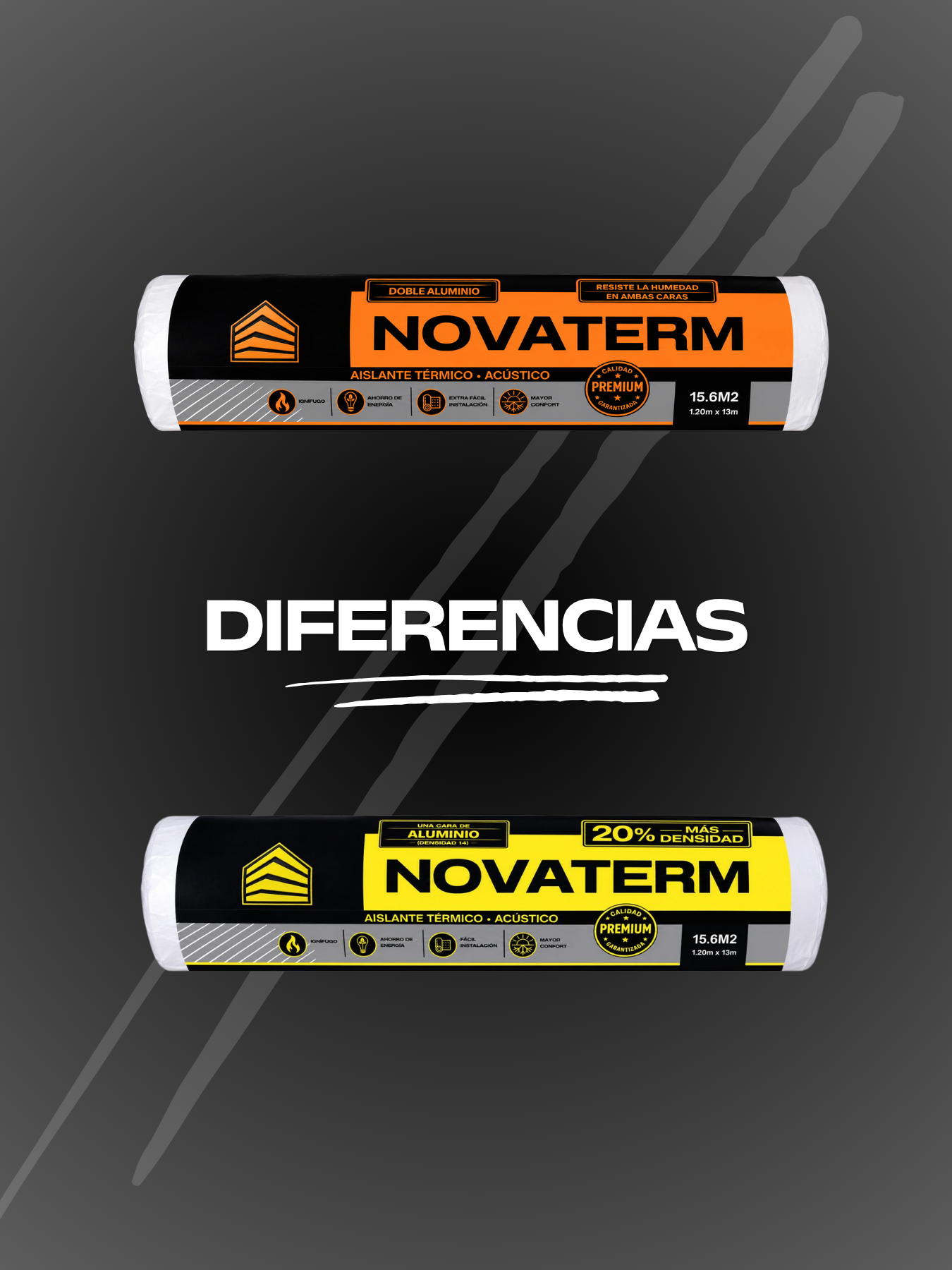 Diferencias: rollo doble aluminio arriba, rollo una cara abajo